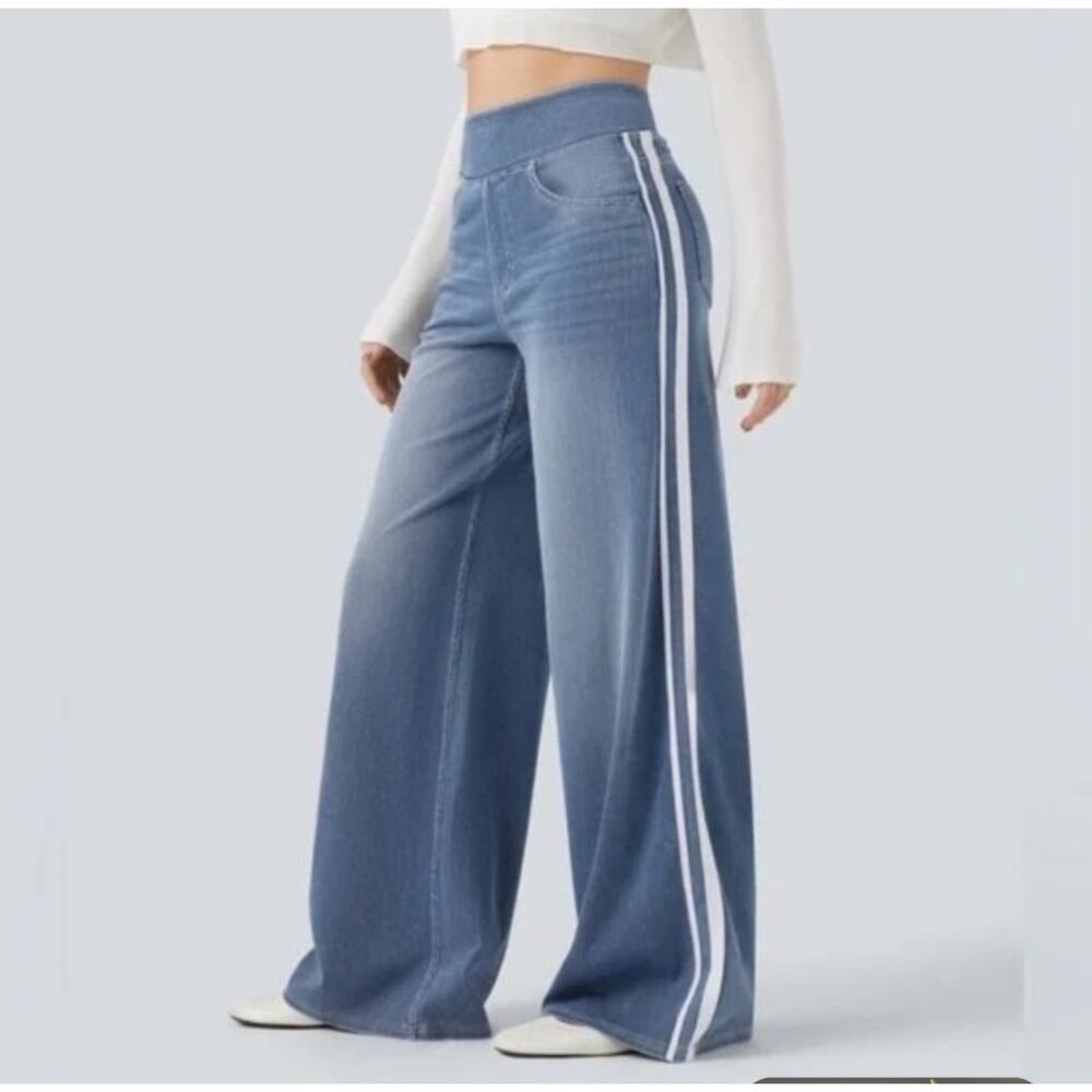 Halara Wide Leg Flex Denim with White Stripe (XSmall petite)